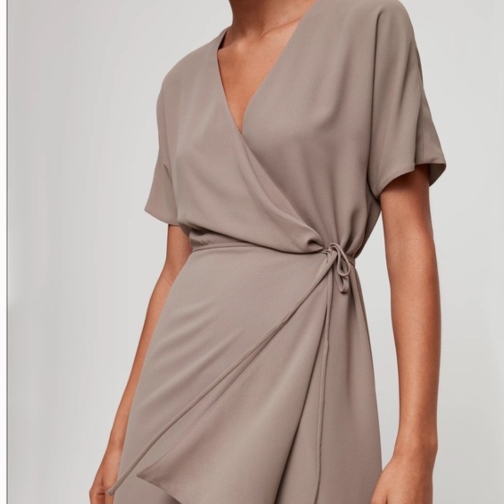 Babaton Asymmetrical Wrap Dress in Taupe